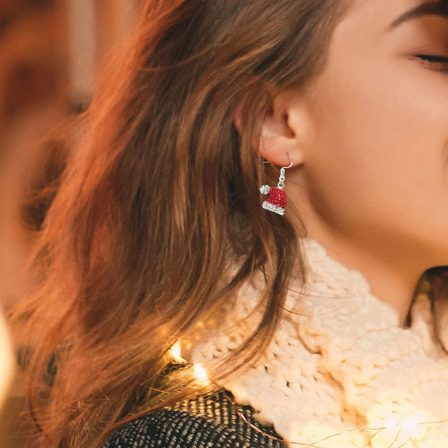 Christmas Crystal Enamel Necklace Earrings for Women Rhinestone Christmas Tree Hat Necklace Earrings Set Novelty Christmas Jewelry for Women