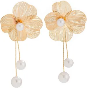 Chunky Gold Flower Earreings for Women Boho Statement Earrings Exaggerated Flower Pearl Earrings for Jewelry Gift for Womem