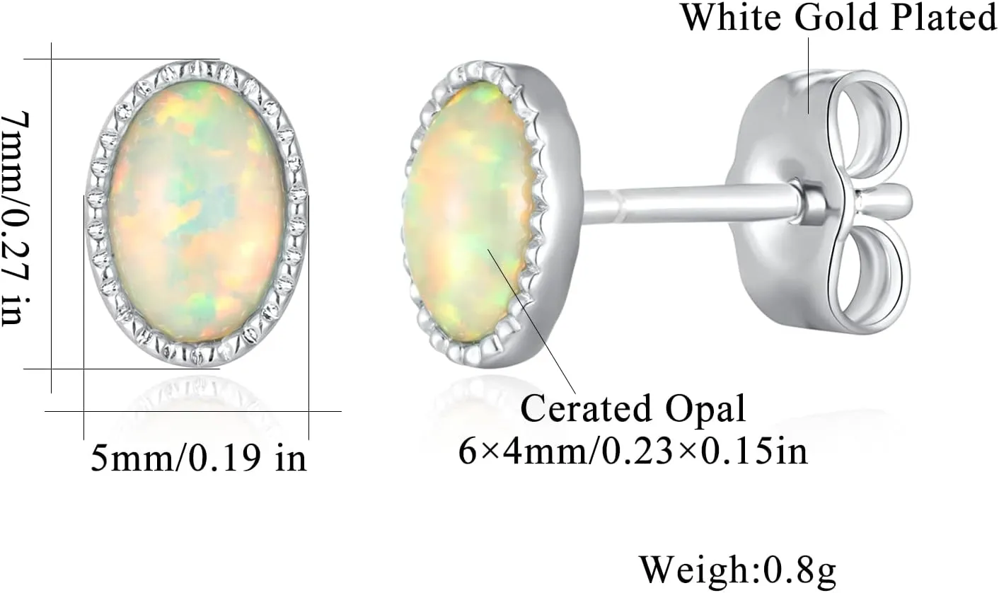 CiNily Opal Stud Earrings 14K White Gold Plated Triangle Cut Earrings Mountain Jewelry for Women Teen Girls