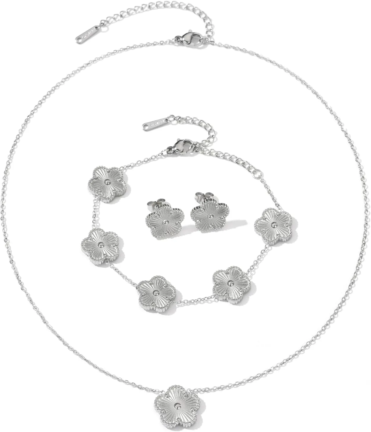 Clover Neckalce Earring Set for Women 14K Gold Plated Stainless Steel Four Leaf Clover Jewelry Set