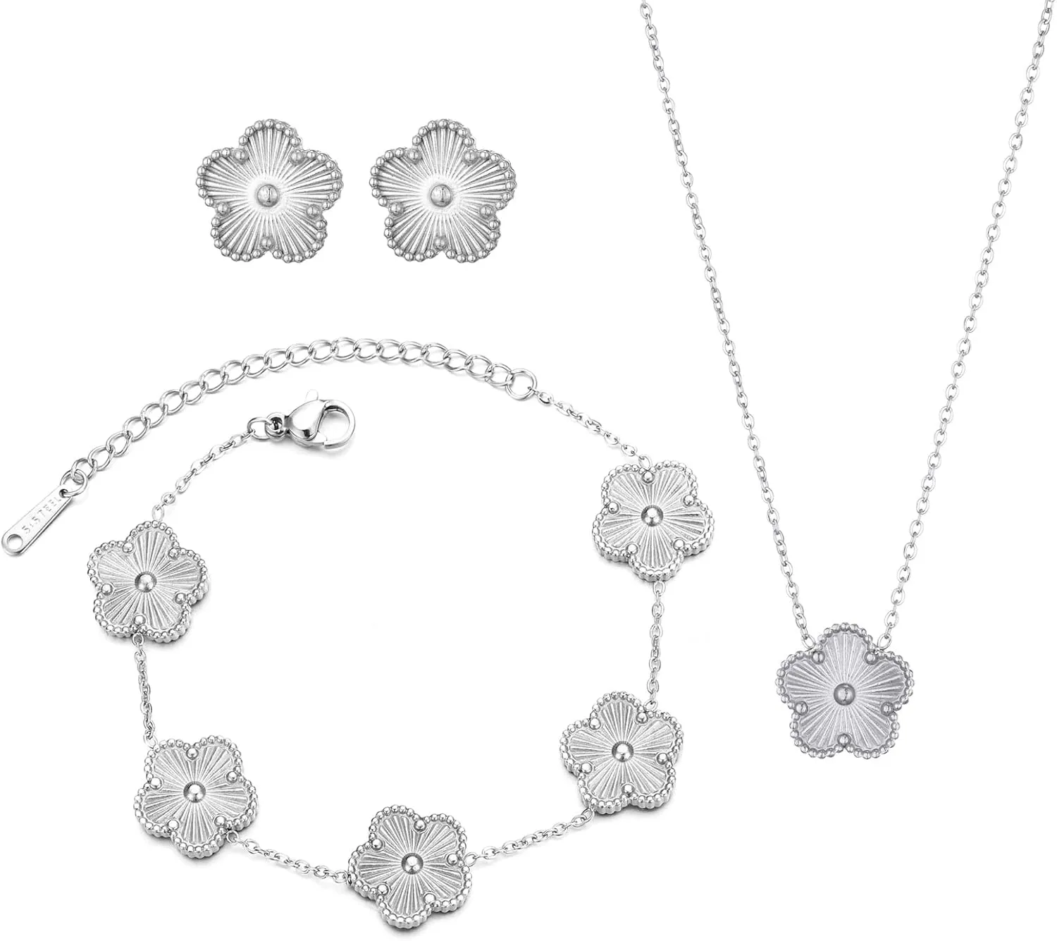 Clover Neckalce Earring Set for Women 14K Gold Plated Stainless Steel Four Leaf Clover Jewelry Set