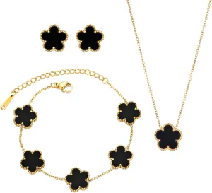 Clover Neckalce Earring Set for Women 14K Gold Plated Stainless Steel Four Leaf Clover Jewelry Set