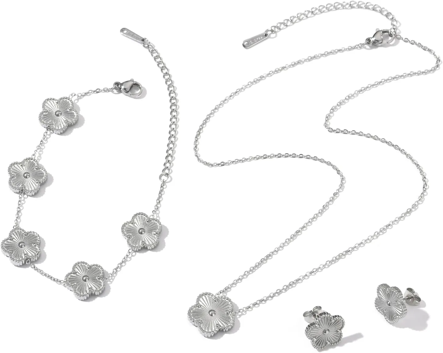 Clover Neckalce Earring Set for Women 14K Gold Plated Stainless Steel Four Leaf Clover Jewelry Set
