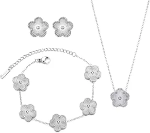 Clover Neckalce Earring Set for Women 14K Gold Plated Stainless Steel Four Leaf Clover Jewelry Set