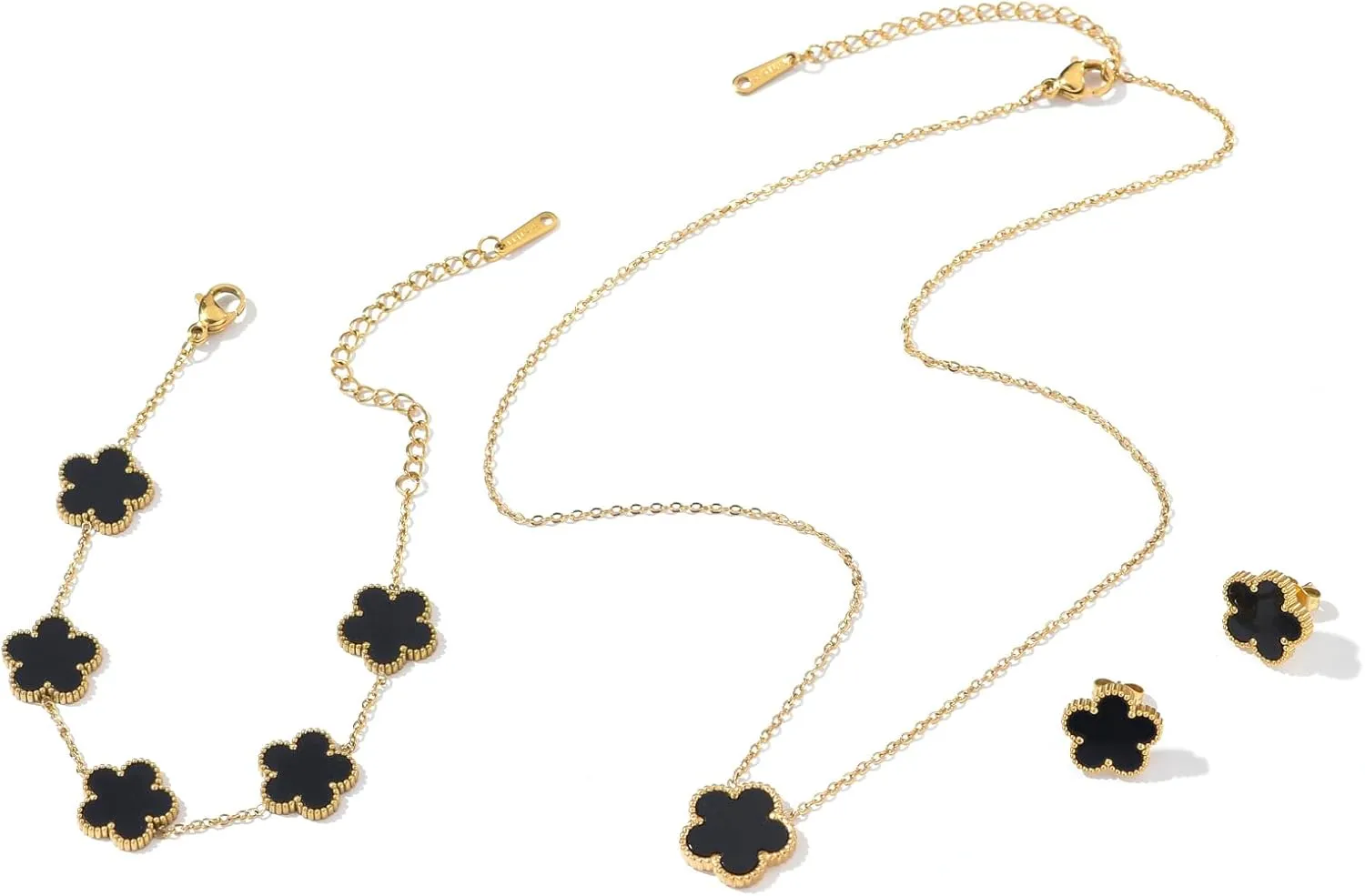 Clover Neckalce Earring Set for Women 14K Gold Plated Stainless Steel Four Leaf Clover Jewelry Set