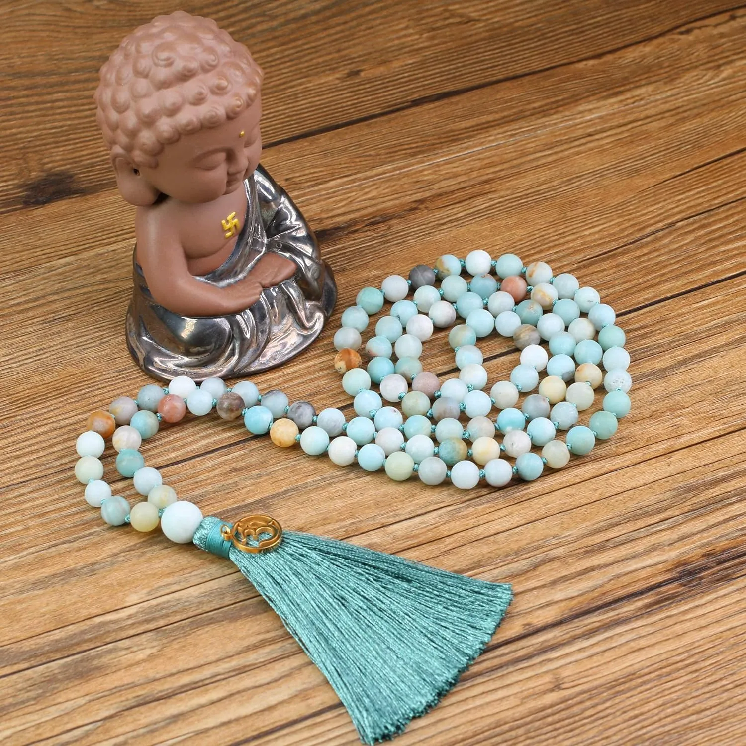COAI OM Charm Hand Knotted Tassel 108 Mala Beads Necklace