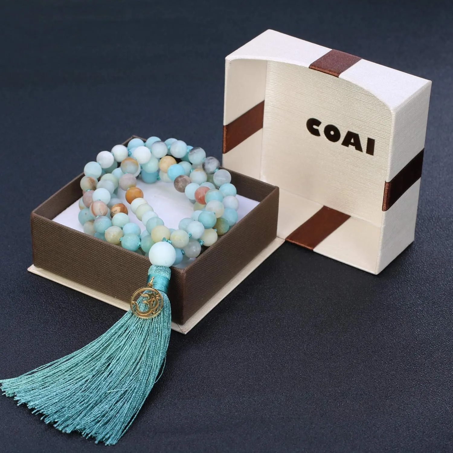 COAI OM Charm Hand Knotted Tassel 108 Mala Beads Necklace