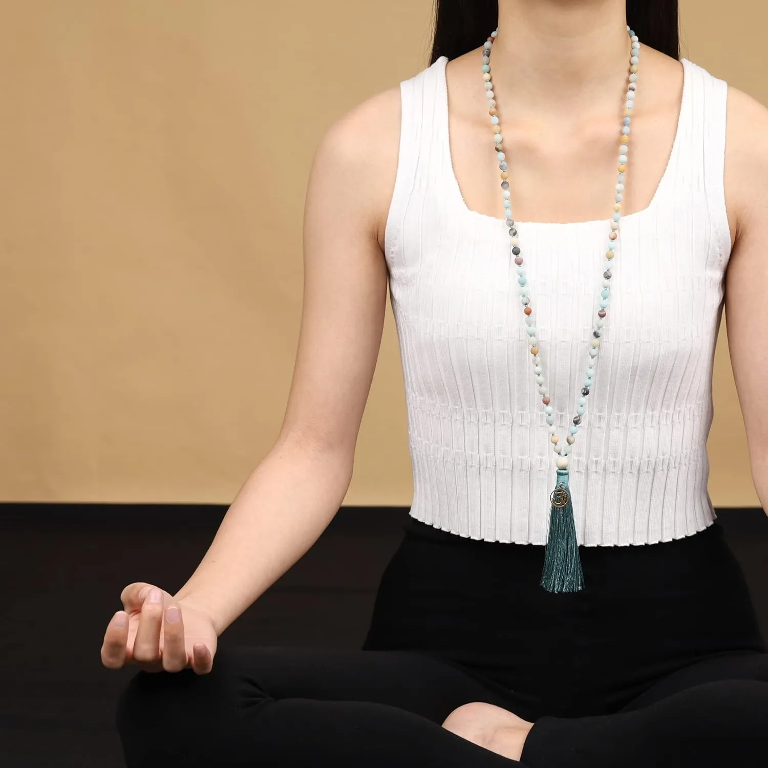 COAI OM Charm Hand Knotted Tassel 108 Mala Beads Necklace