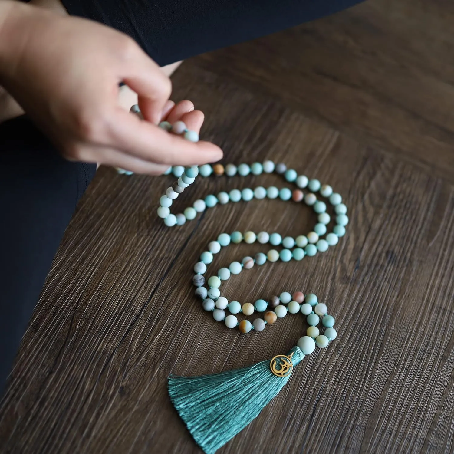 COAI OM Charm Hand Knotted Tassel 108 Mala Beads Necklace