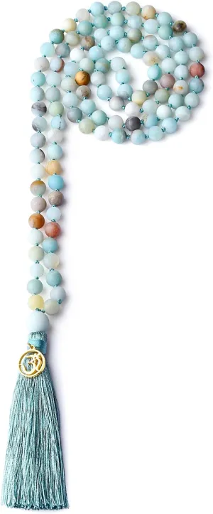 COAI OM Charm Hand Knotted Tassel 108 Mala Beads Necklace