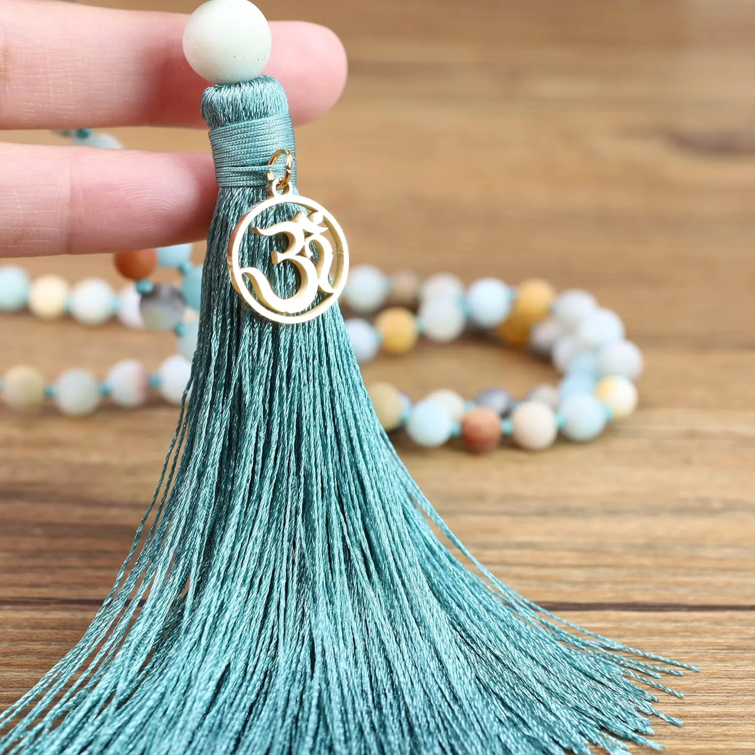 COAI OM Charm Hand Knotted Tassel 108 Mala Beads Necklace