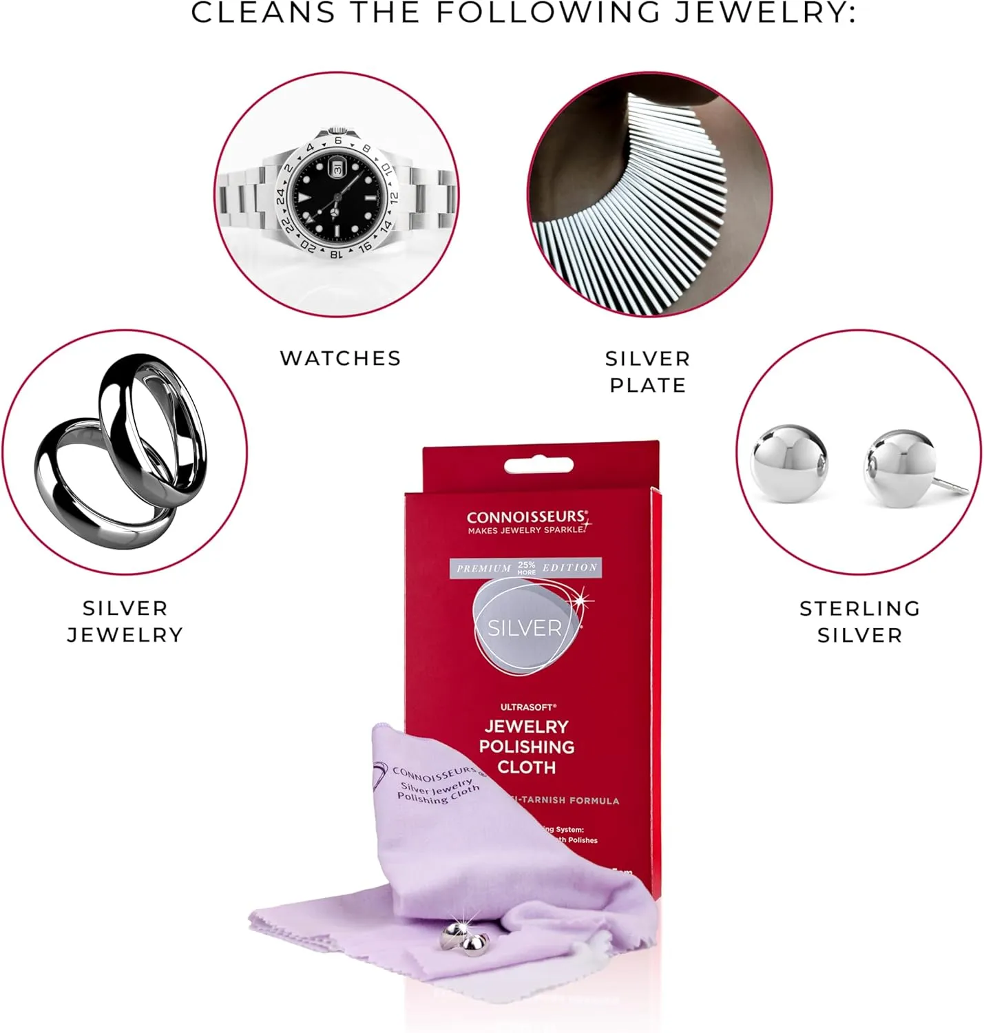 CONNOISSEURS Premium Edition Extra Large Ultrasoft Polishing Cloth with Anti-Tarnish, Value Size 14x14 inches, for Gold and Silver Jewelry, 2 Cloths