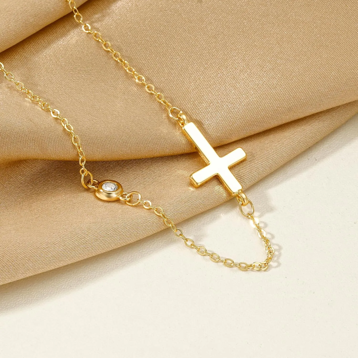 Cross Necklace for Women-Dainty 14k Gold Plated/Sterling Silver Layered Cross Pendent Necklace Smiple Small Cross Necklace for Women Trendy Jewelry Gifts