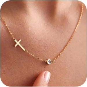 Cross Necklace for Women-Dainty 14k Gold Plated/Sterling Silver Layered Cross Pendent Necklace Smiple Small Cross Necklace for Women Trendy Jewelry Gifts