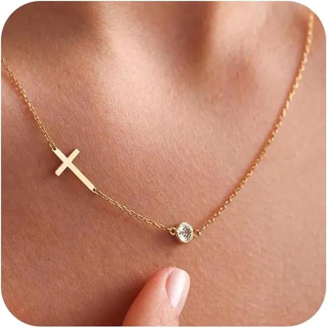 Cross Necklace for Women-Dainty 14k Gold Plated/Sterling Silver Layered Cross Pendent Necklace Smiple Small Cross Necklace for Women Trendy Jewelry Gifts
