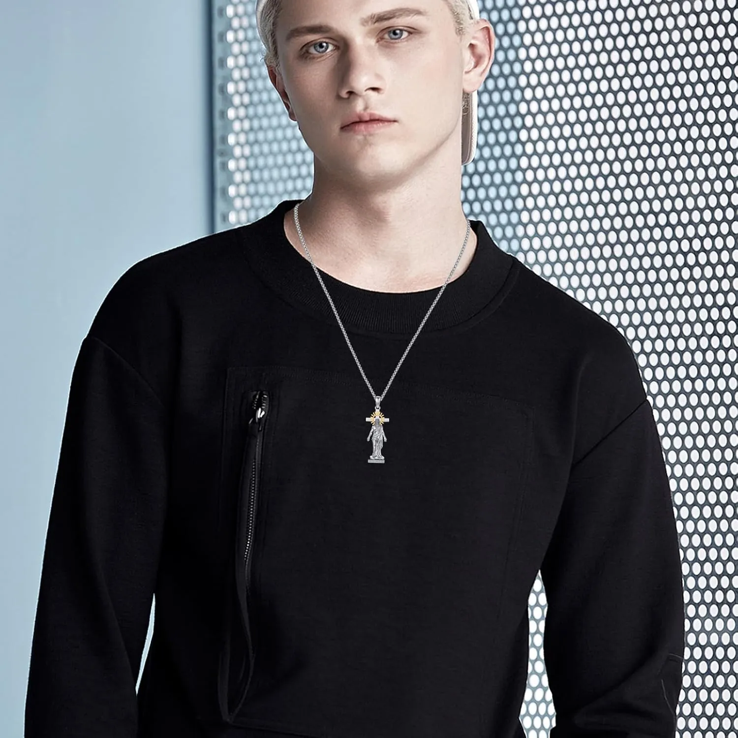 Crucifix Necklace for Men 925 Sterling Silver Jesus Cross Necklace Crucifix Cross Pendant Protection Jewelry for Men Women