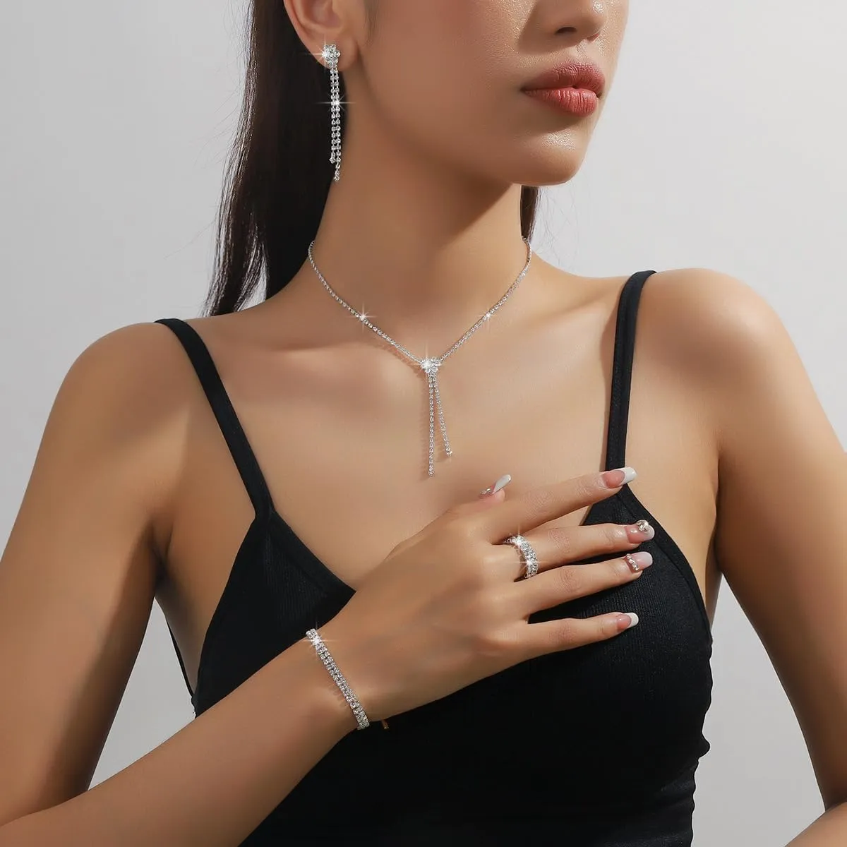 CSIYANJRY99 Prom Jewelry Sets Gold Silver Crystal Earrings Necklace Bracelet Ring Set Rhinestone Bride Wedding Party Prom Jewelry