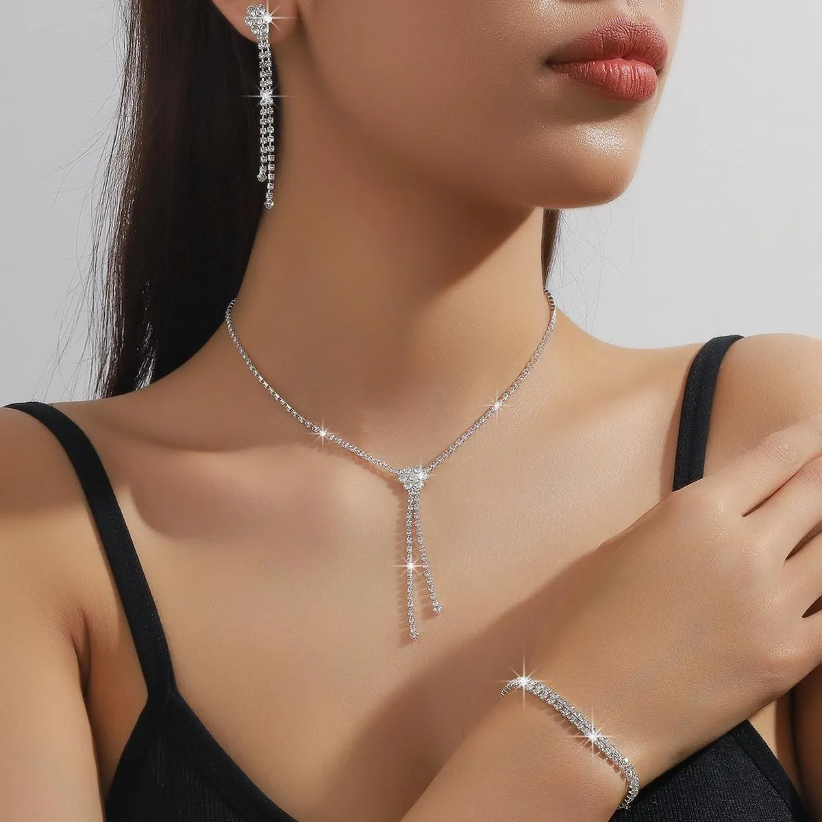 CSIYANJRY99 Prom Jewelry Sets Gold Silver Crystal Earrings Necklace Bracelet Ring Set Rhinestone Bride Wedding Party Prom Jewelry