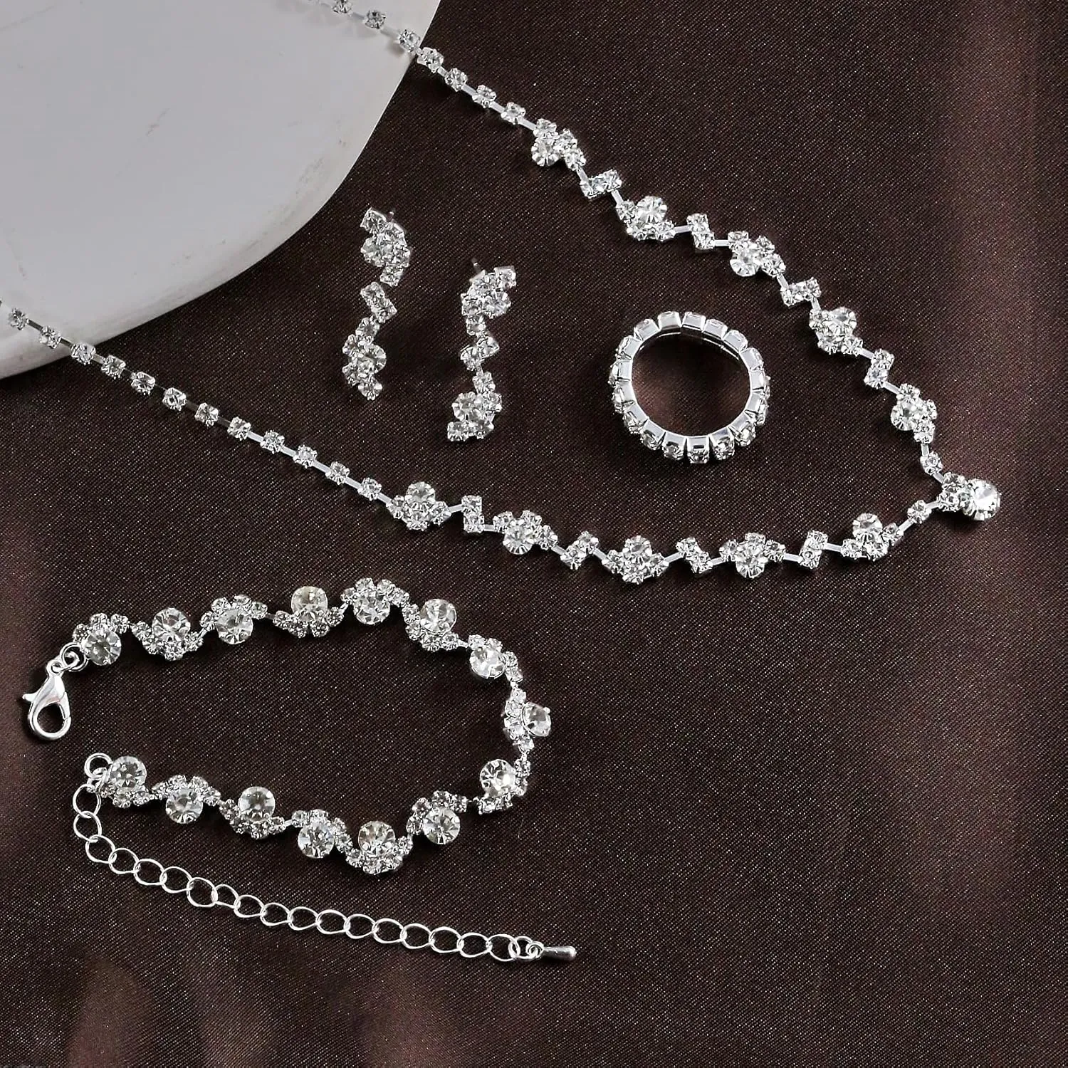 CSIYANJRY99 Prom Jewelry Sets Gold Silver Crystal Earrings Necklace Bracelet Ring Set Rhinestone Bride Wedding Party Prom Jewelry