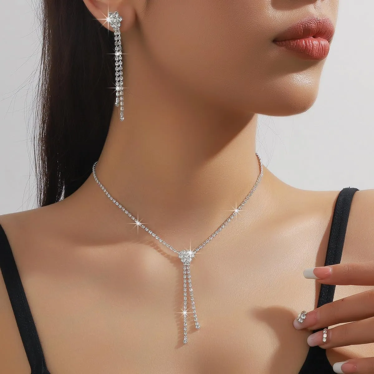 CSIYANJRY99 Prom Jewelry Sets Gold Silver Crystal Earrings Necklace Bracelet Ring Set Rhinestone Bride Wedding Party Prom Jewelry
