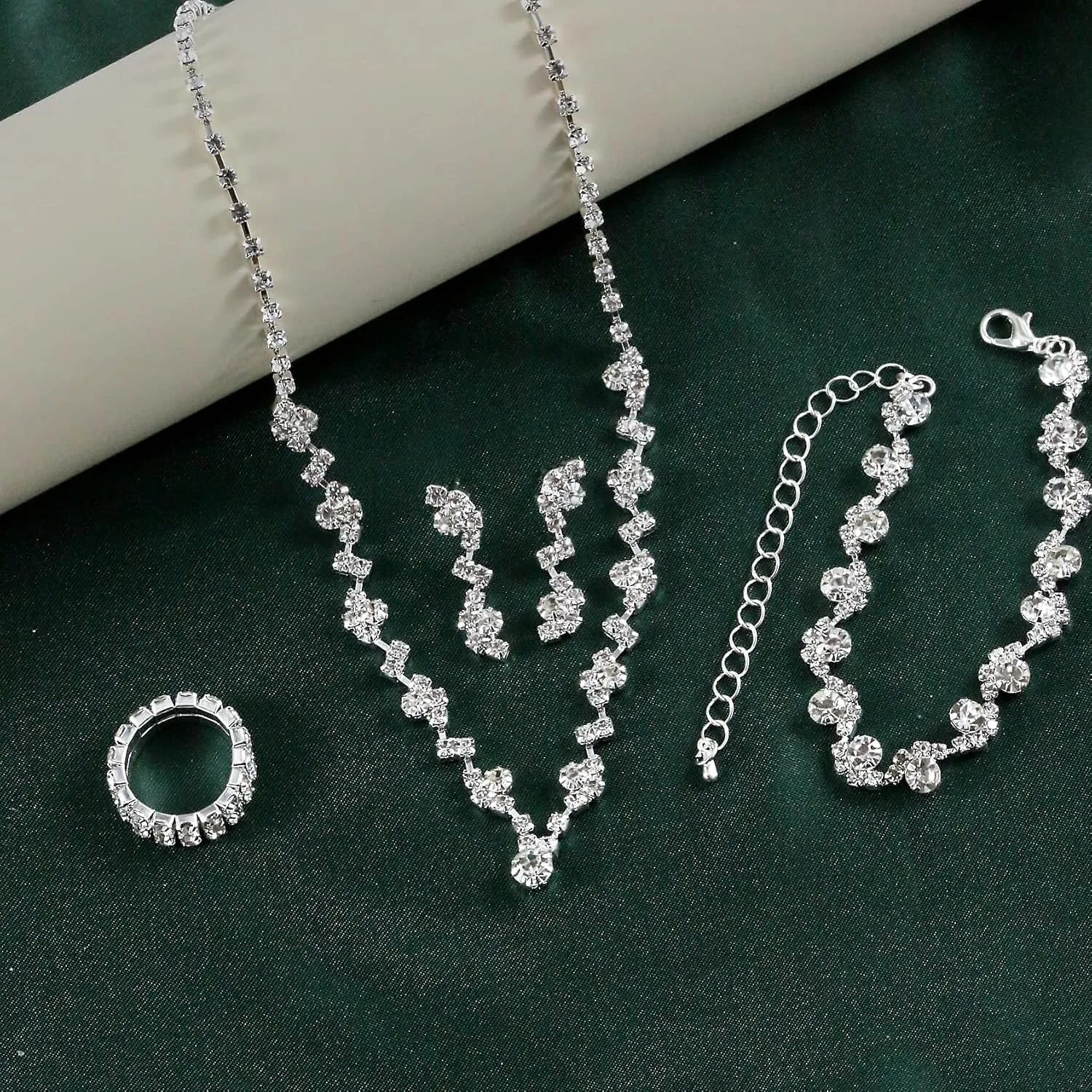 CSIYANJRY99 Prom Jewelry Sets Gold Silver Crystal Earrings Necklace Bracelet Ring Set Rhinestone Bride Wedding Party Prom Jewelry