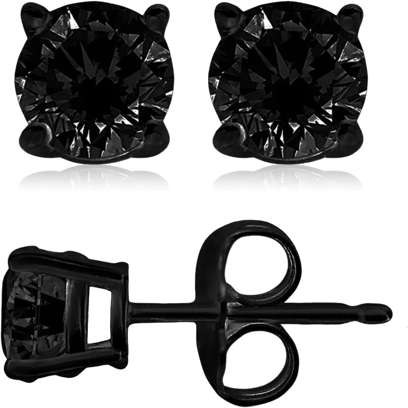 Cubic Zirconia Princess-Cut Solitaire Stud Earrings for Women and Men, Butterfly Push-Back