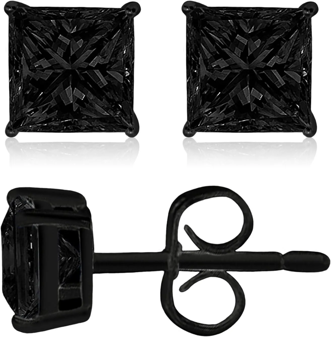 Cubic Zirconia Princess-Cut Solitaire Stud Earrings for Women and Men, Butterfly Push-Back