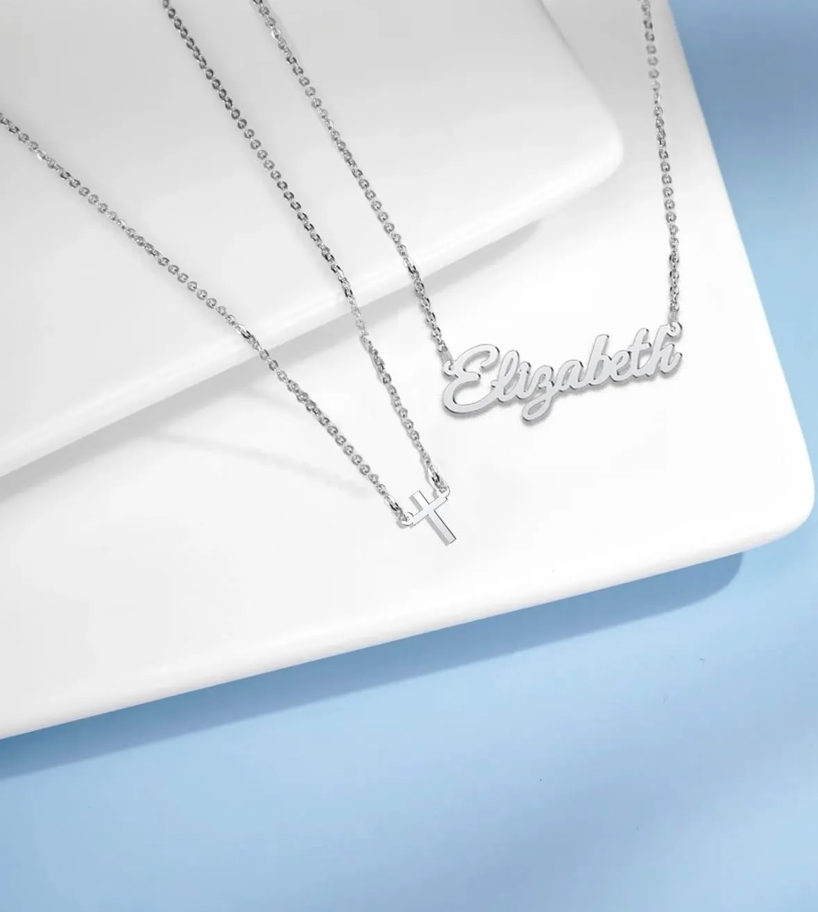 Custom Layered Name Necklace Personalized with Heart Cross Birthstone Gold Plated Customized Nameplate Necklace Gifts for Women