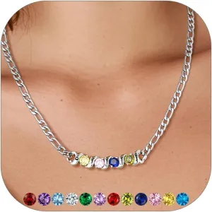 Custom4U Personalized Birthstone Necklaces for Women 1-5 Gemstone with Names Engraved Silver/Gold Plated Pedants Sparkly Cubic Zirconia Charm Birthday Mothers Day Jewelry Gifts for Mom Wife Grandma
