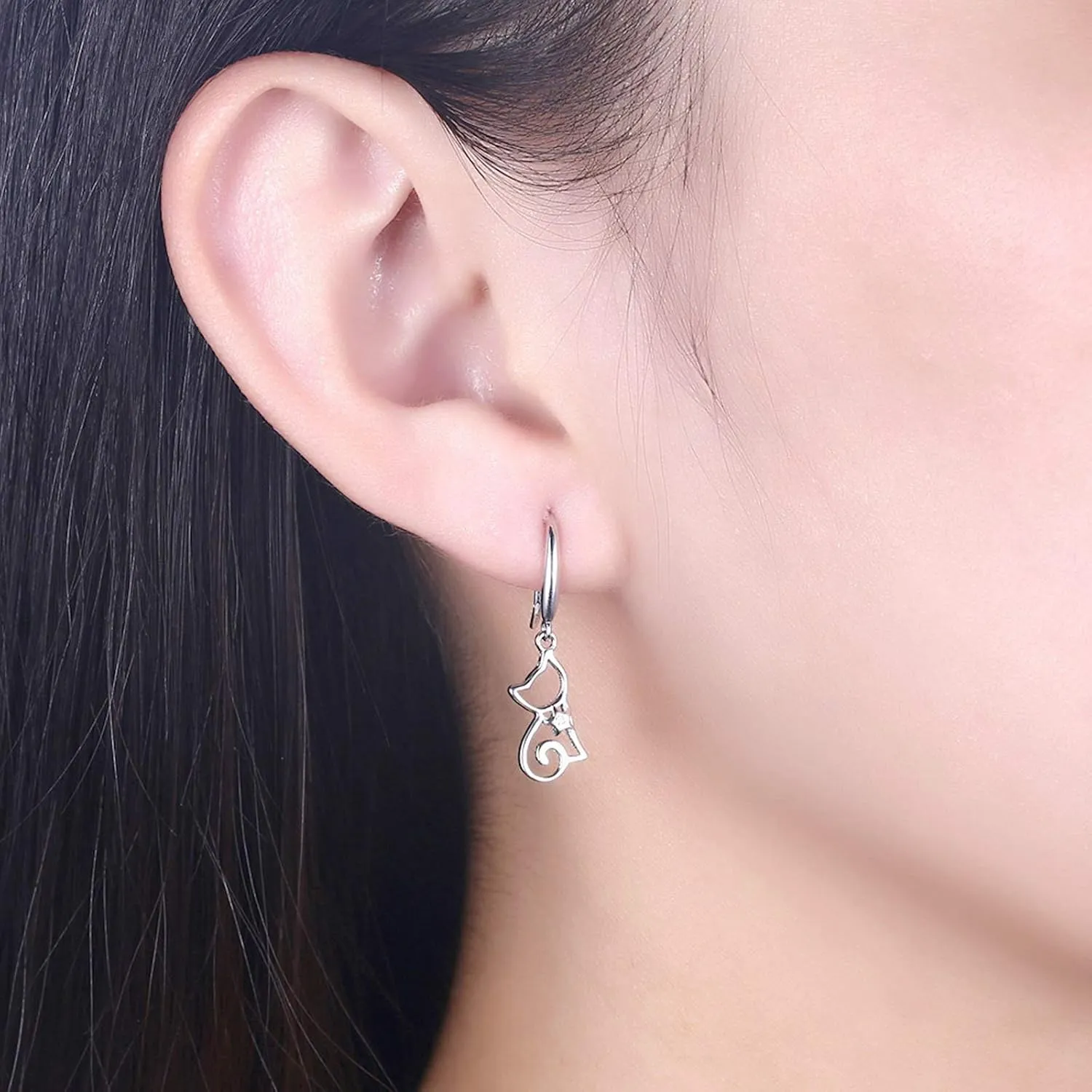 Cute Cat Earrings Stud Pearl Earrings for Women Mouse Cubic Zircon Hypoallergenic Earrings Christmas Birthday Gift