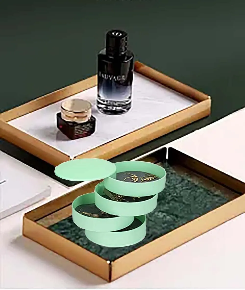Cute Jewelry Box with Lid 3-Layer Jewelry Organizer Small Round Jewelry Storage Bracelet Ring Necklace Organizer 3.9 * 3.9inch, green