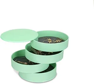 Cute Jewelry Box with Lid 3-Layer Jewelry Organizer Small Round Jewelry Storage Bracelet Ring Necklace Organizer 3.9 * 3.9inch, green