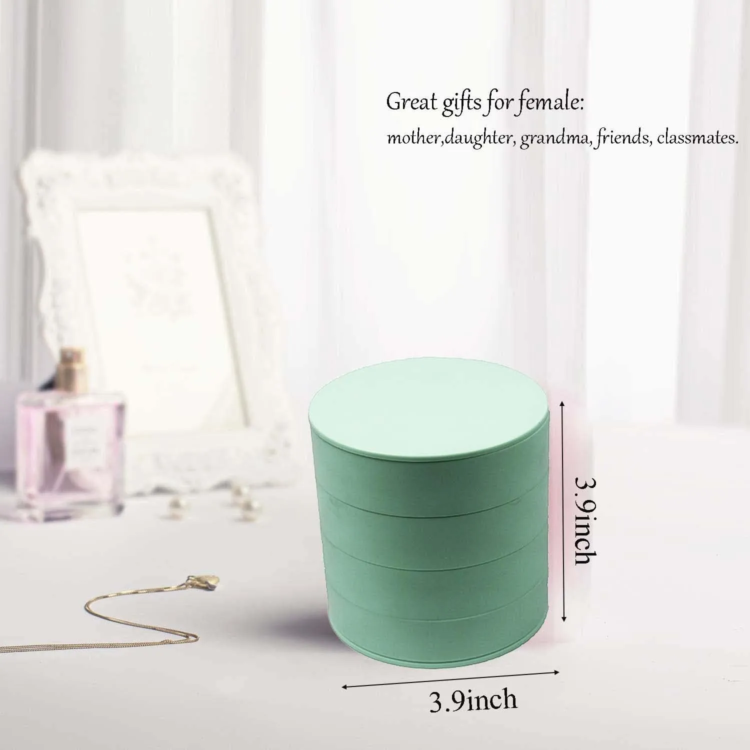 Cute Jewelry Box with Lid 3-Layer Jewelry Organizer Small Round Jewelry Storage Bracelet Ring Necklace Organizer 3.9 * 3.9inch, green