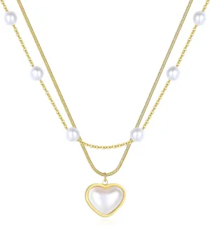 Dainty Gold Layered Pendant Necklace for Women 14k Real Gold Plated Hypoallergenic Pearl Stainless Steel Stacked Necklace for Women