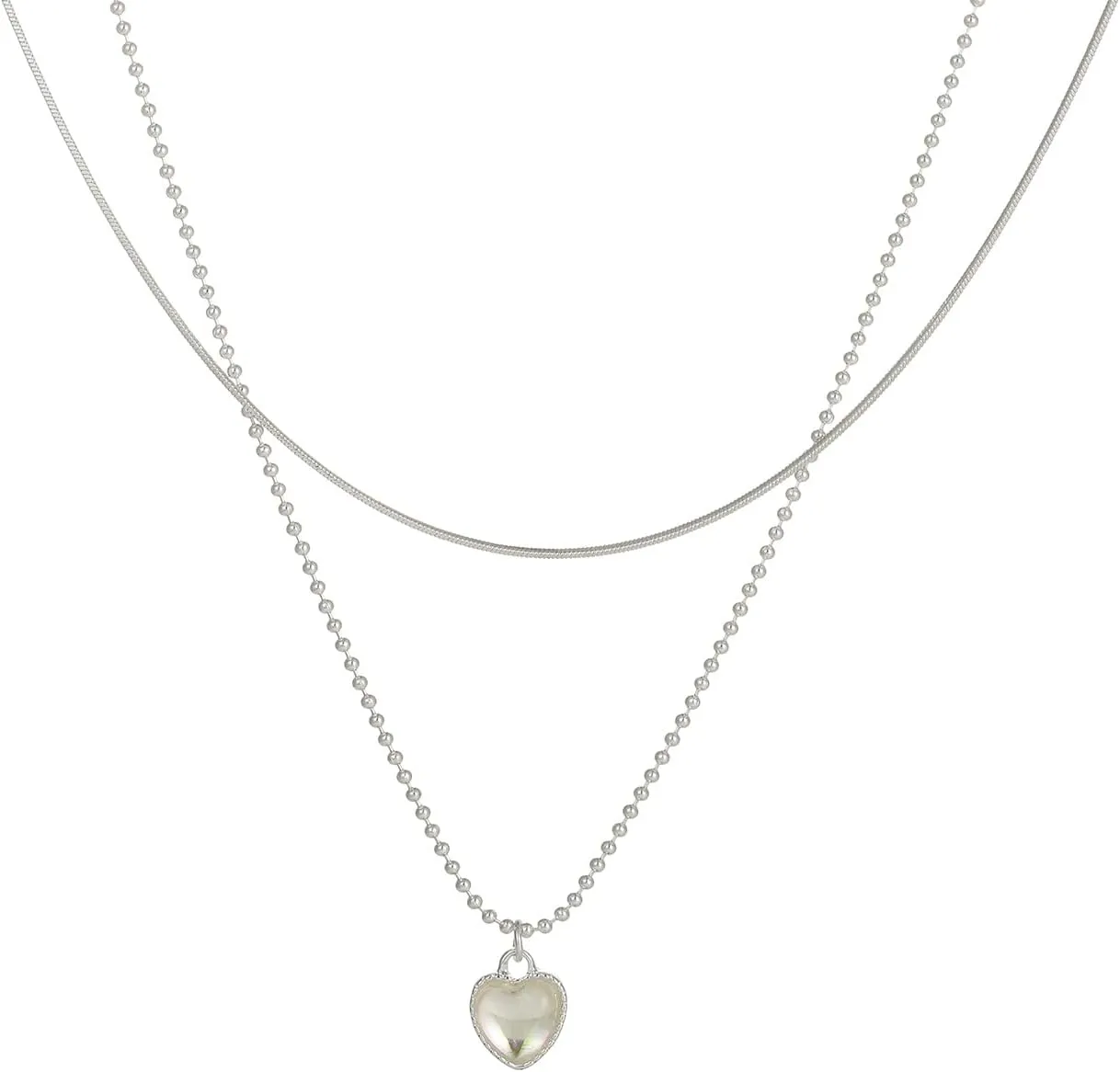 Dainty Layered Heart Pendant Necklace Lucky Silver Chain Necklace for Women Friend Mother's Day Gifts Jewelry