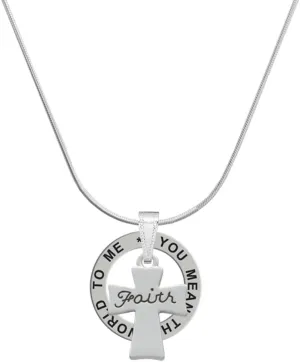 Delight Jewelry Silvertone Faith Flat Cross Silver-tone You Mean the World to Me Ring Necklace, 18"