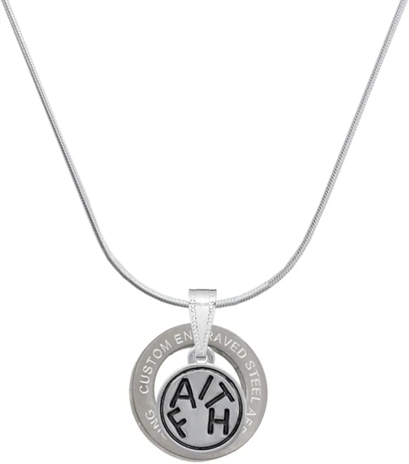Delight Jewelry Silvertone Message in Circle Silver-tone Custom Engraved Ring Necklace, 18"