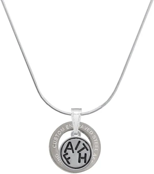 Delight Jewelry Silvertone Message in Circle Silver-tone Custom Engraved Ring Necklace, 18"