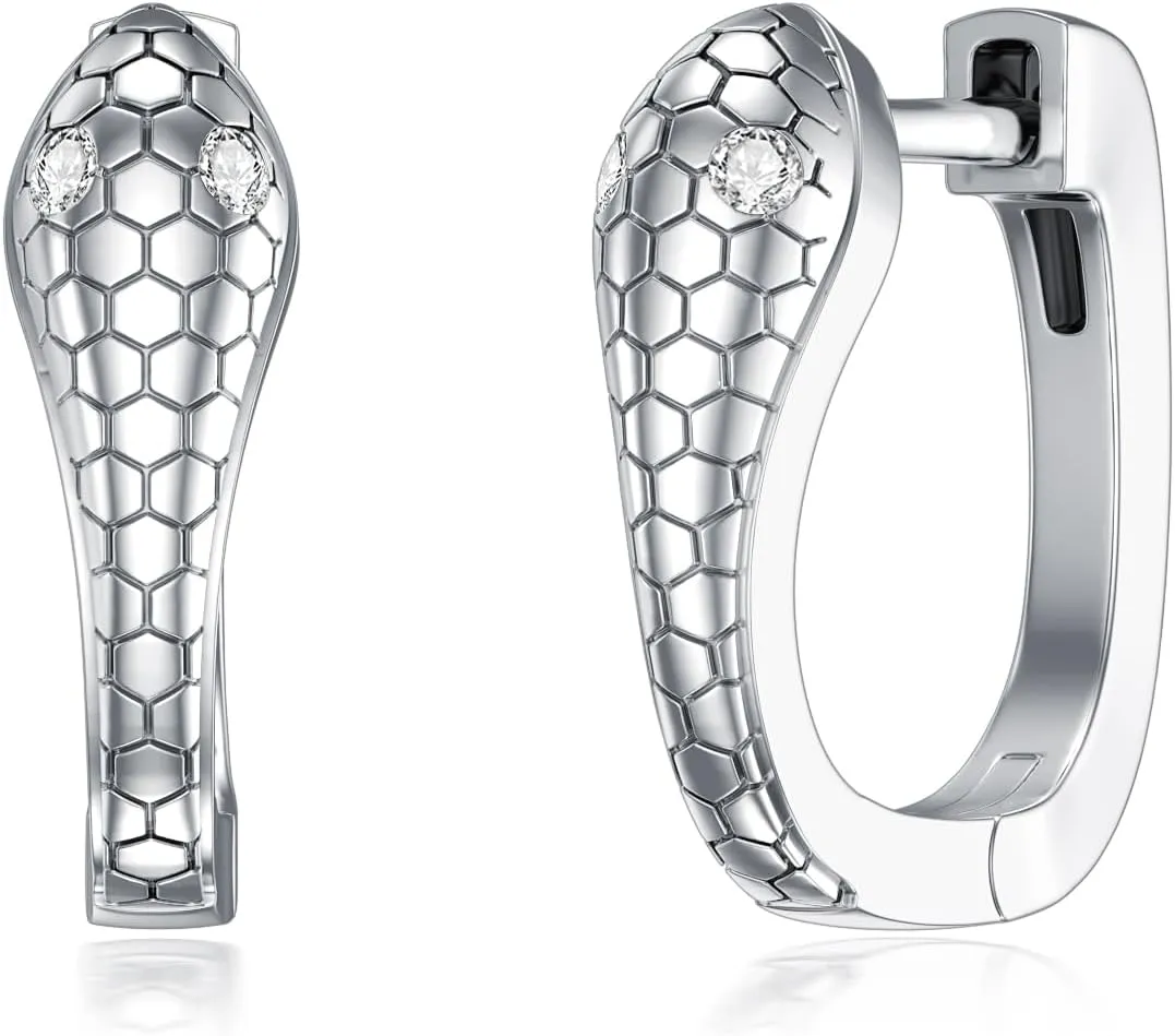 Diamond Snake Earrings for Women in 925 Sterling Silver Snake Hoop Earrings with Lad Grown Diamond Jewelry Gifts for Snake Lovers