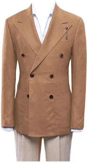 Double Breasted Peak Lapel Blazer Jacket for Men Linen Slim Fit Wedding Business Casual Sport Coats