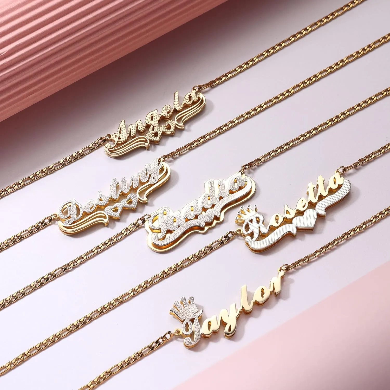 Double Plated Custom Name Necklace Personalized 18K Gold Plated Double Layered Nameplate Pendant Custom Jewelry Gift for Women/Mother/Girlfriend/Wife