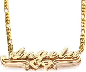 Double Plated Custom Name Necklace Personalized 18K Gold Plated Double Layered Nameplate Pendant Custom Jewelry Gift for Women/Mother/Girlfriend/Wife