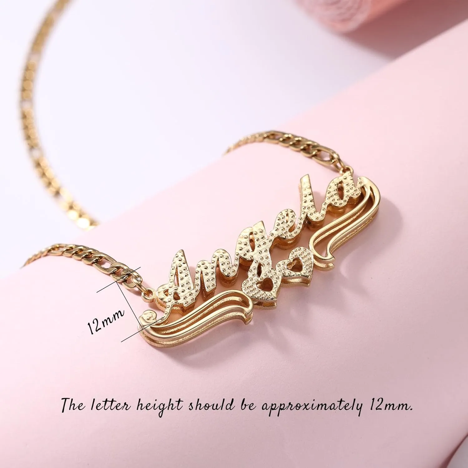 Double Plated Custom Name Necklace Personalized 18K Gold Plated Double Layered Nameplate Pendant Custom Jewelry Gift for Women/Mother/Girlfriend/Wife