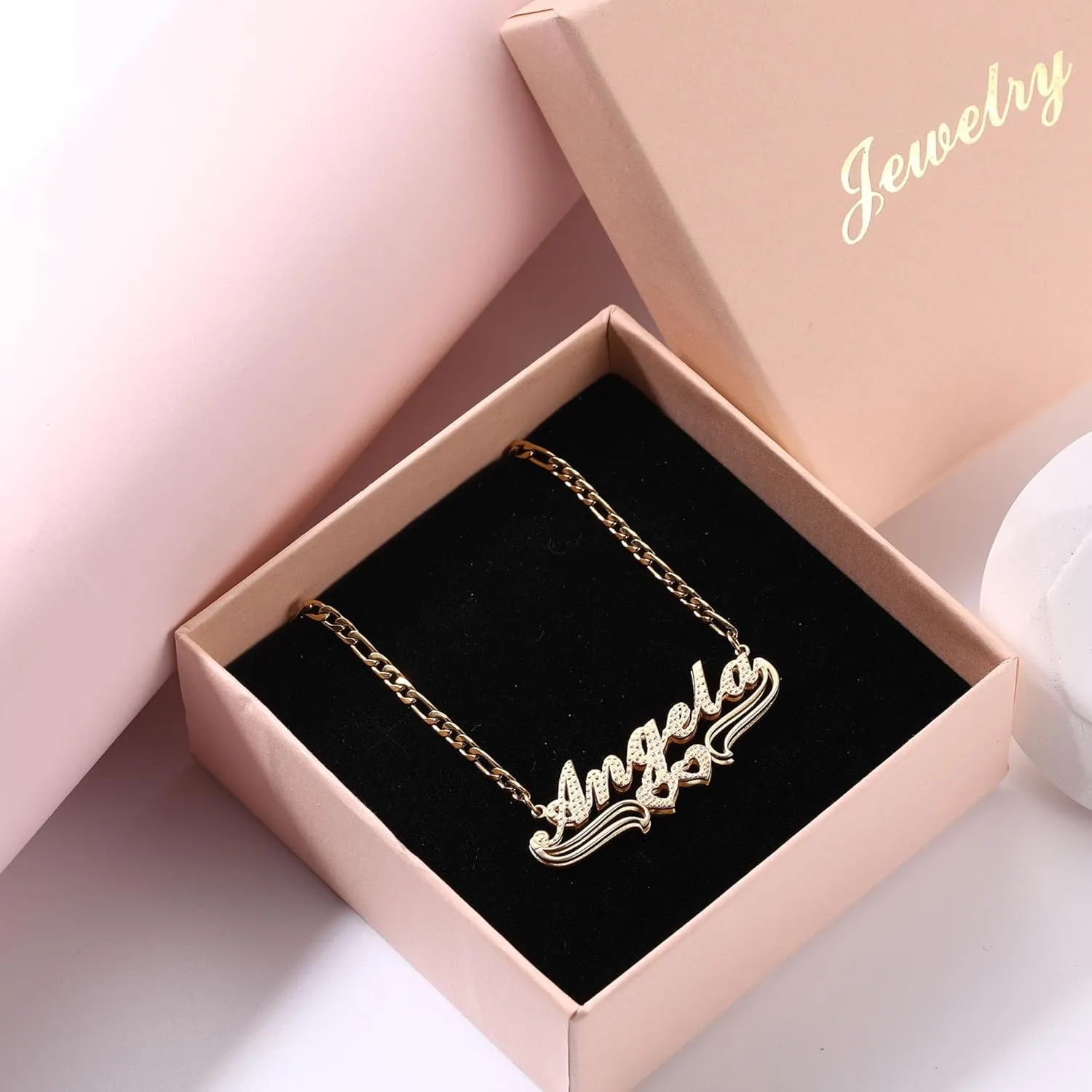 Double Plated Custom Name Necklace Personalized 18K Gold Plated Double Layered Nameplate Pendant Custom Jewelry Gift for Women/Mother/Girlfriend/Wife