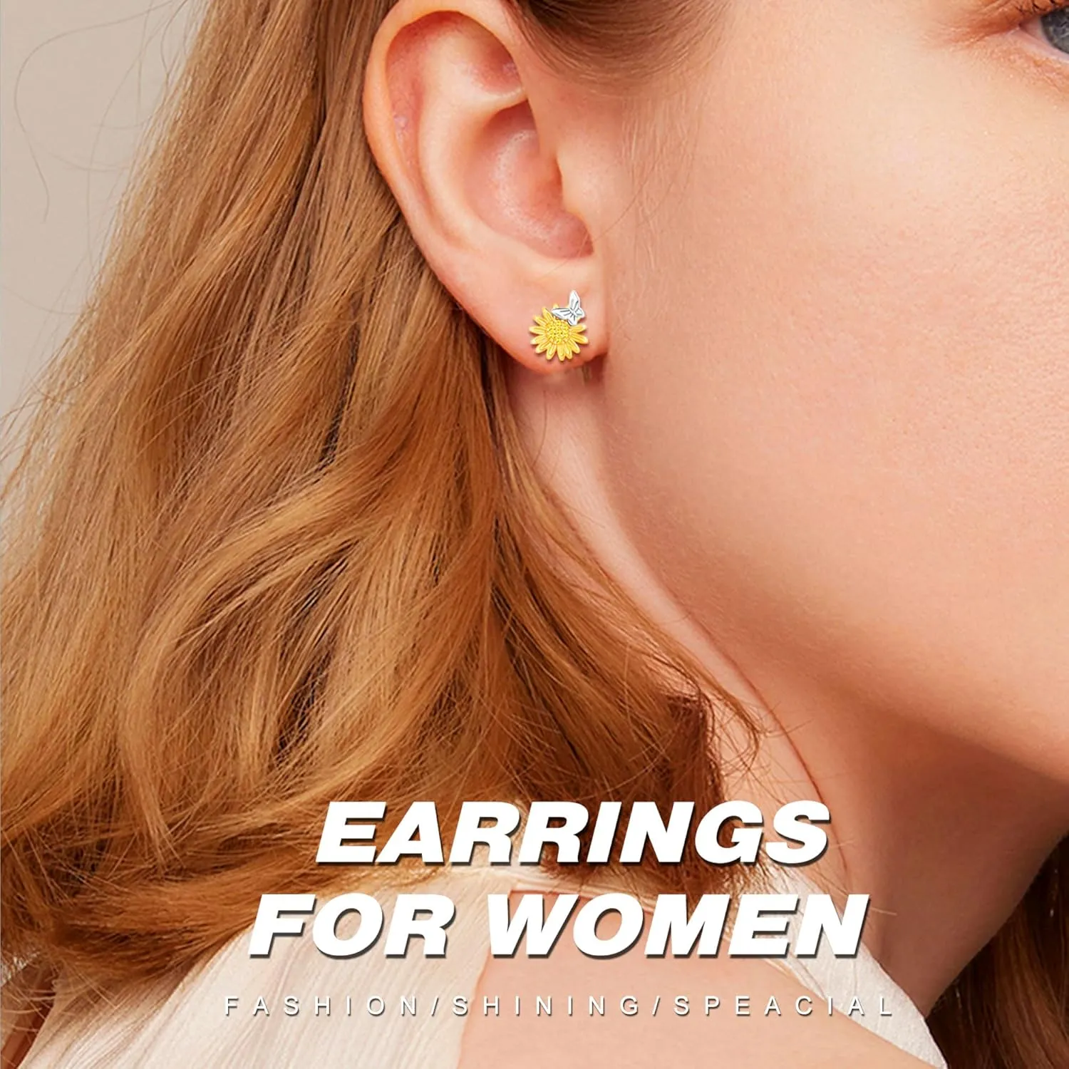 Earrings for Women, 925 Sterling Silver Heart Bow Knot Octet Star Butterfly Heart Clover Stud Earring Ears Sensitive Hypoallergenic, Fashion Birthday Gifts Cute 18K Gold Plated Bling Jewelry