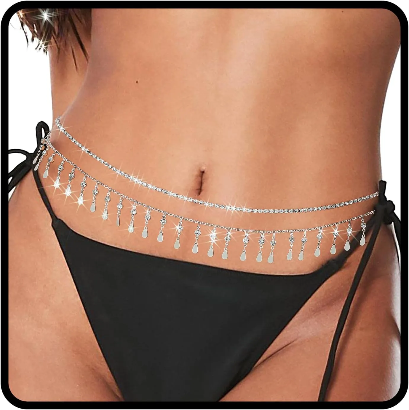 ELABEST Layered Belly Chain Rhinestone Waist Chain Adjustable Waist Jewelry for Women