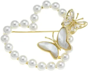 Elegant Pearl & Crystal Heart Brooch Pin for Women - Luxury Rhinestone Lapel Jewelry for Wedding, Prom, Party, Formal Events - Vintage Floral Design, Premium Alloy, Sparkling White