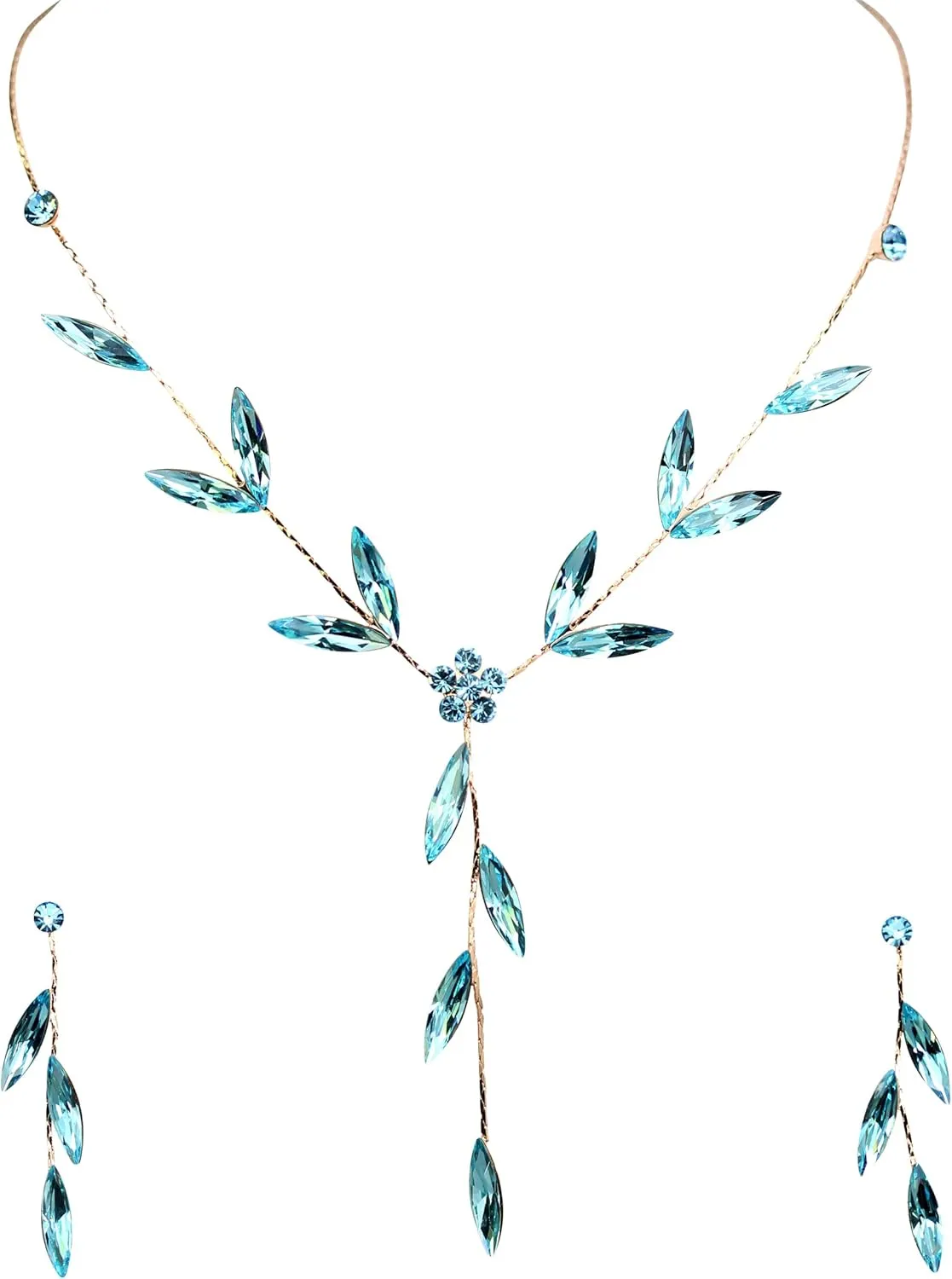 Faship Gorgeous Rhinestone Crystal Floral Necklace Earrings Set