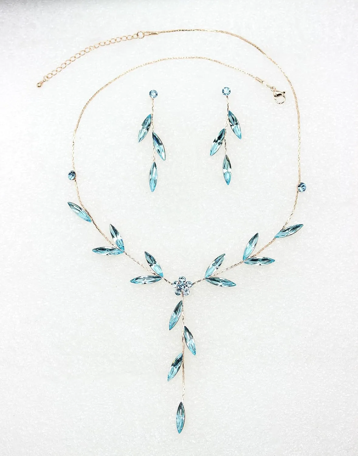 Faship Gorgeous Rhinestone Crystal Floral Necklace Earrings Set