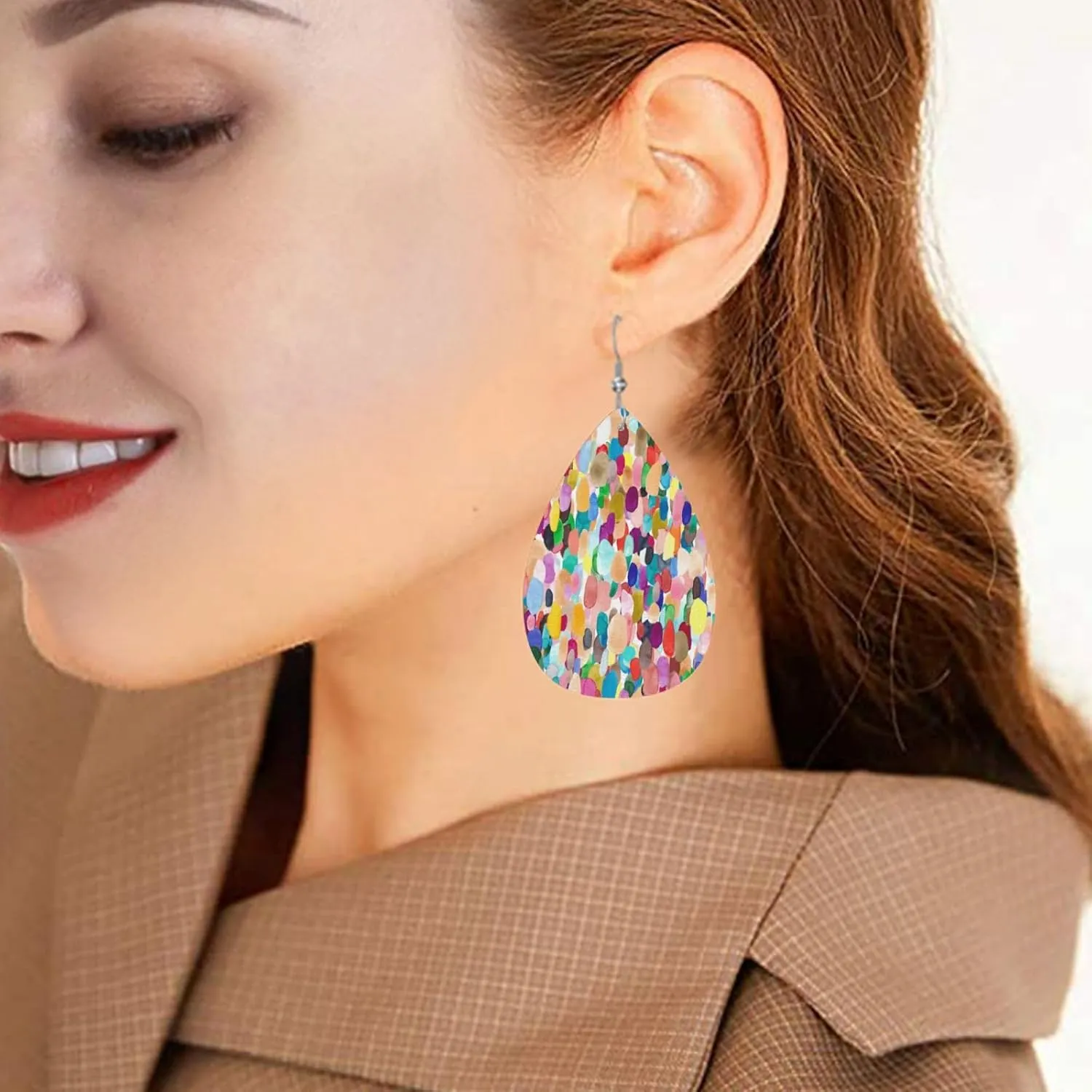 Faux Leather Earrings Leopard Butterfly Teardrop Dangle Earrings Jewelry For Women